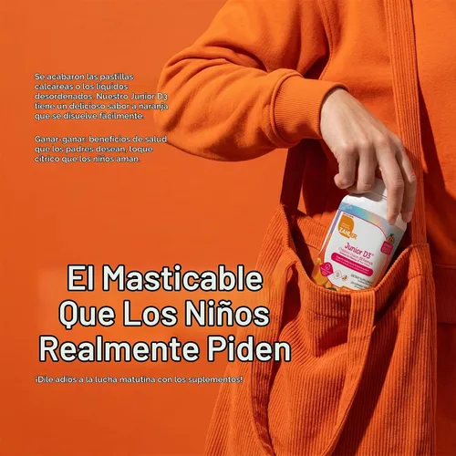 Vista 3 de Tabletas masticables de vitamina D3, de 1000IU, para niños. Fácil digestión, con la dosis justa de vitamina D3 para niños de 1000 IU. Con