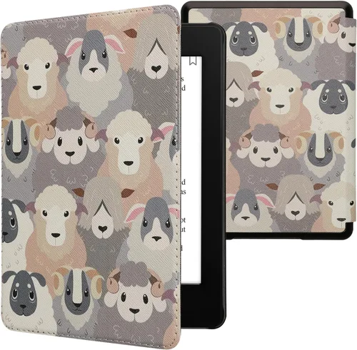 Vista 28 de kwmobile Funda compatible con Amazon Kindle Paperwhite 11. Generación 2021 - Funda para lector electrónico - Libros y páginas Beige/Marrón/Dorado