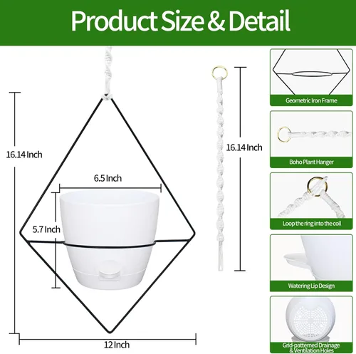 Vista 2 de Koalaime Macetas colgantes para plantas de interior, juego de 2 macetas colgantes de riego automático, modernas cestas colgantes con soporte