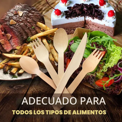 Vista 6 de Weemium Juego de cubiertos de madera desechables – 300 unidades (100 tenedores, 100 cuchillos, 100 cucharas) – Embalaje sin plástico – Cubiertos