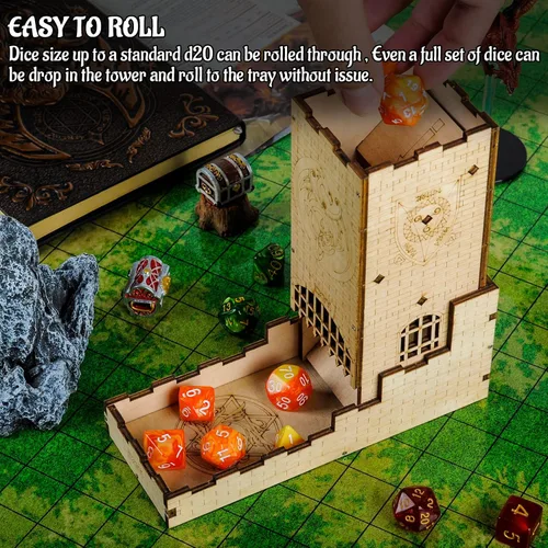 Vista 4 de CZYY Castle Dice Tower, rodillo plegable de madera con bandeja