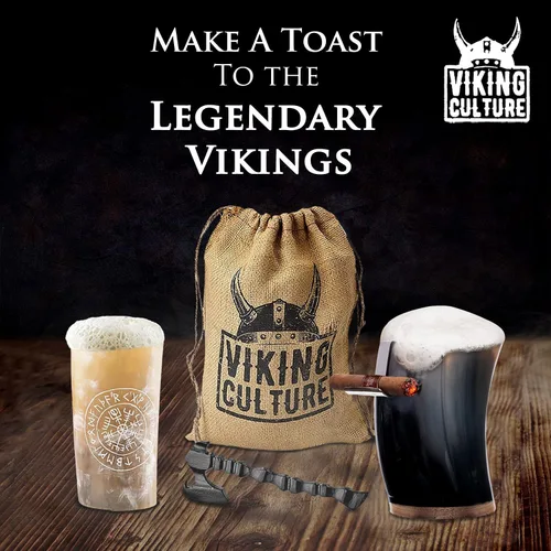 Vista 6 de Viking Culture Horn Mead Cup - Vaso de bebida de inspiración nórdica Copa hecha a mano para vino Beer Ale – Regalo seguro y único con abrebotellas