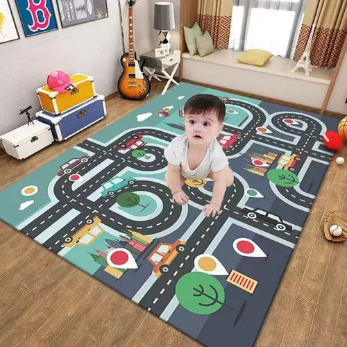 Vista 2 de Alfombra de coche para niños, alfombra de tráfico por carretera, alfombra para jugar con juguetes de automóviles, alfombras educativas de la vida