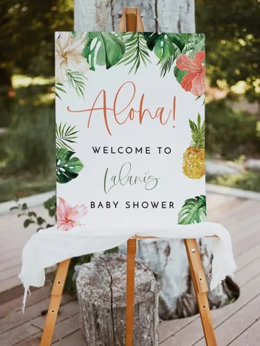 Vista 6 de Letrero de bienvenida con texto en inglés «A Little Wildflower Is On The Way» para baby shower, cartel de bienvenida personalizado para baby shower
