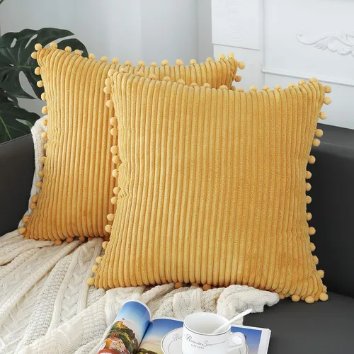 Vista 11 de Juego de 2 fundas de almohada de pana a rayas color naranja quemado