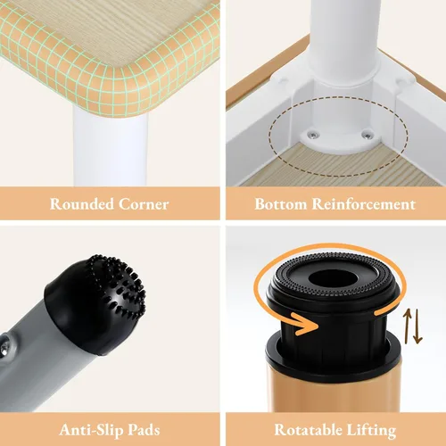 Vista 6 de Arlopu Mesa y 4 sillas para niños, juego de escritorio y sillas para niños pequeños de altura ajustable, patas antideslizantes, escritorio de Beige