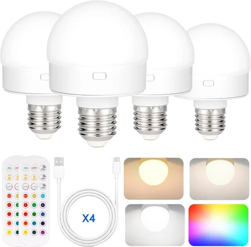 Vista 12 de Yochoice Bombilla de luz recargable con batería operada con control remoto E12, bombilla LED regulable con 15 colores seleccionables y 3