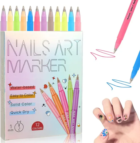 Vista 8 de Juego de 12 rotuladores para arte de uñas, rotuladores de esmalte de uñas de secado rápido 3D de 0.5MM, 2025 marcadores de arte de uñas DIY