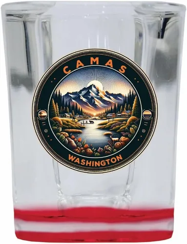 Vista 6 de Camas Washington Souvenir - Vaso de chupito cuadrado de 2 onzas, base azul, paquete de 2