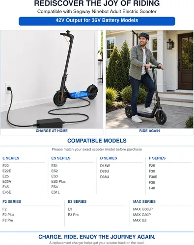 Vista 3 de Cargador VHBW 42V 2A compatible con scooter eléctrico Segway Ninebot