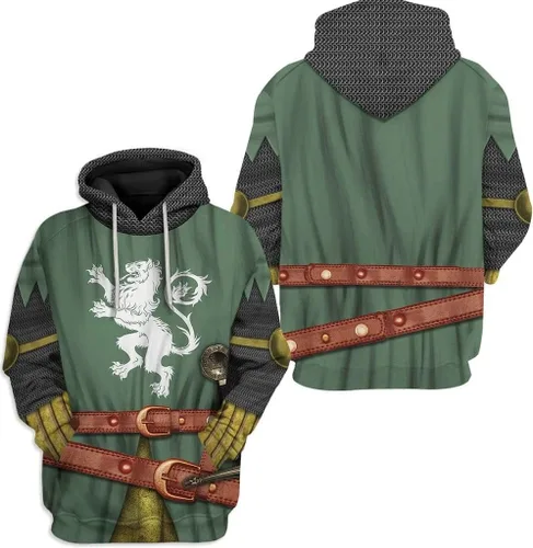 Vista 2 de Sudadera con capucha unisex con capucha y diseño de caballero medieval, estilo revolucionario del ejército de la guerra, talla de EE. UU