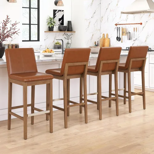 Vista 28 de chairus Juego de 2 taburetes de bar modernos de altura de mostrador de 26 pulgadas, taburetes tapizados de lino con respaldo y reposapiés de metal