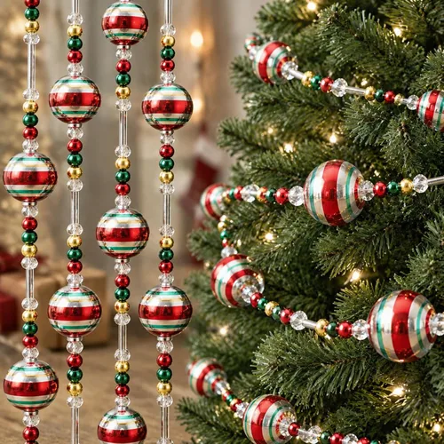 Vista 12 de 2 guirnaldas de Navidad con cuentas de vidrio vintage de 12 pies para árbol