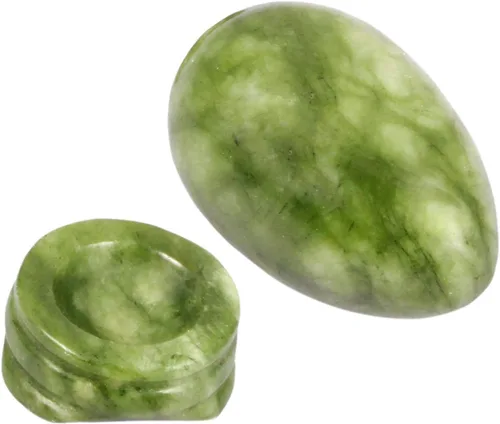 Vista 3 de Rockcloud Esfera de huevo de cristal curativo de 1.7 pulgadas con soporte de piedra, jade verde