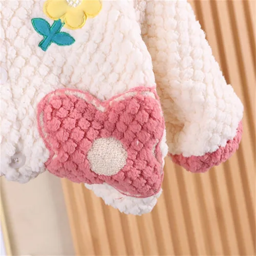 Vista 2 de TBUIALL Toddler Girl Winter Pajamas Coral Velvet Flower Print Casual Loose Winter Warm Clothes Set Fleece Warm