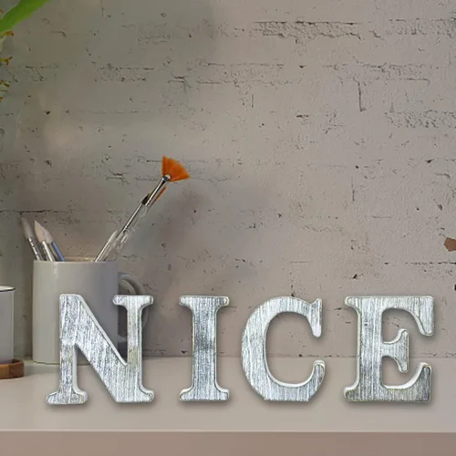 Vista 4 de Letras de madera rústica sin terminar de 4 pulgadas para decoración de pared, letras decorativas de pie en rodajas, decoración de tablero