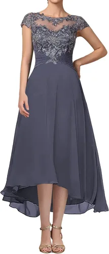 Vista 3 de Madre de los vestidos de novia vestido formal de noche alto y bajo vestido de encaje de invitados de boda vestido de novio apliques con cuentas