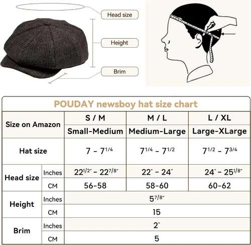 Vista 5 de POUDAY Gorra de Newsboy para Hombre - Sombrero de Cabbie Irlandés - Gorra Plana de Invierno