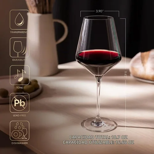 Vista 6 de KROSNO Juego de 6 copas de vino tinto de 16.6 oz, colección vanguardista