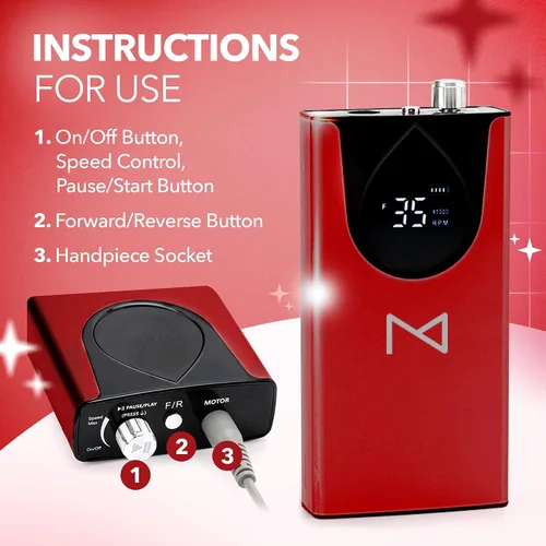 Vista 8 de M Max - Taladro de uñas profesional - Taladro de uñas con motor 2 en 1 sin escobillas - Eléctrico, inalámbrico, carcasa de aleación de aluminio
