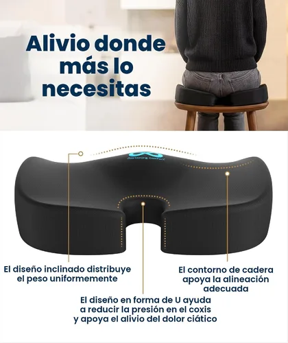 Vista 3 de Everlasting Comfort - Cojín de asiento para silla de oficina, cojín de coxis, almohada de ciática para sentarse (negro)