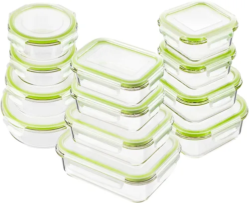 Vista 9 de Bayco Contenedores de vidrio para almacenamiento de alimentos con tapas, 24 piezas, preparación de comidas, cajas Bento herméticas, a prueba de Azul