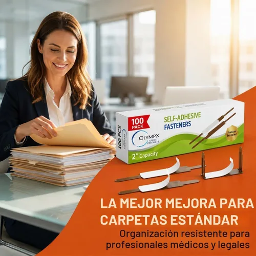 Vista 5 de OLYMPX 100 bases de sujeción de papel autoadhesivas de alta calidad de 1 pulgada, centro de 2.75 pulgadas para accesorios de carpetas de archivos