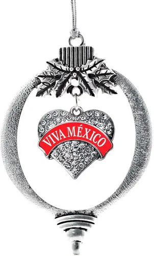 Vista 109 de Inspired Silver - Red Merry - Adorno de Navidad plateado - Adorno de árbol de Navidad con dije de corazón con circonita cúbica - Decoración colgante