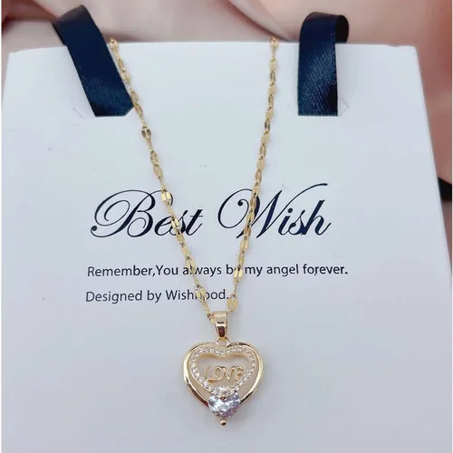 Vista 5 de 14K Gold-plated Love Heart Necklace or Orchid Pendant Women Necklace with Cubic Zirconia, Adjustable Titanium Steel Collarbone Necklace for Women.
