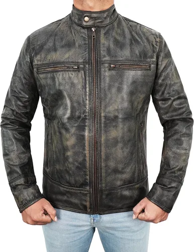 Vista 17 de Lambskin Leather Jacket for Men - Vintage Distressed Brown Biker Coat