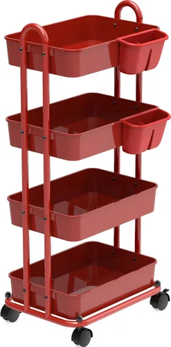 Vista 11 de Simple Houseware - Carro multiusos rodante de 3 niveles con cubos colgantes, color Rojo Almacenamiento para baño, cocina, oficina, sala