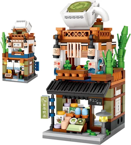Vista 4 de ELAICREE Bloques de Construcción de Casa de Juguete con Vista de Calle Japonesa, 4 Modelos Mini Bloques de Construcción DIY Modelo MOC Juguete