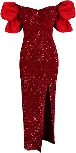 Vista 4 de Women's Cocktail Dresses Solid Color Fashion Sexy Ruffle V-Neck Sequin Evening Dress New Years Eve Dress