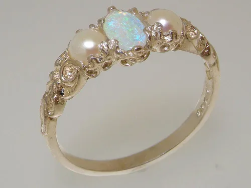 Vista 2 de Anillo de plata de ley 925 auténtico ópalo y perlas cultivadas para mujer