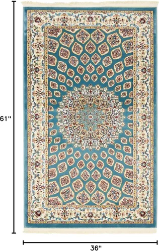 Vista 3 de Unique Loom Narenj Collection - Alfombra clásica con diseño de medallón texturizado tradicional, 3 x 5 pies, 1 pulgada, rectangular, color Azul