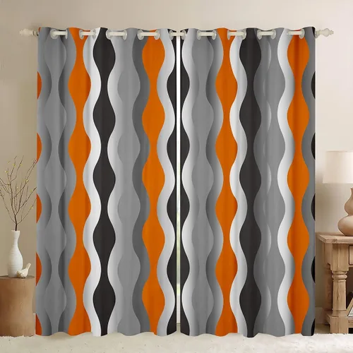 Vista 17 de Cortinas circulares geométricas para dormitorio, sala de estar, niñas, niños, retro, con ojales, cortinas de ventana con ojales, decoración