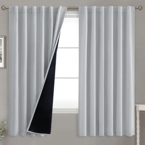 Vista 123 de BGment Cortinas 100% opacas beige de 63 pulgadas de largo con forro aislante térmico, bolsillo para varilla y lengüeta trasera de doble capa