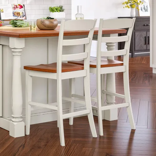 Vista 11 de Homestyles Monarch Taburete de bar de madera blanca antigua
