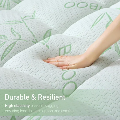 Vista 3 de Cubrecolchón Extra Grueso Tamaño King, Viscosa Suave Impermeable Derivada del Bambú, Almohadilla de Colchón Pillow Top, Funda de Colchón con Relleno