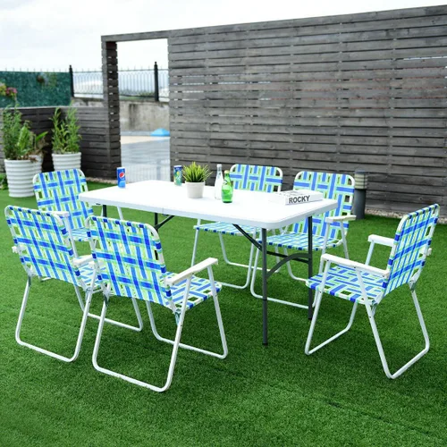 Vista 4 de COSTWAY 6pcs silla de playa plegable camping césped cincha silla ligera 1 posición (azul)