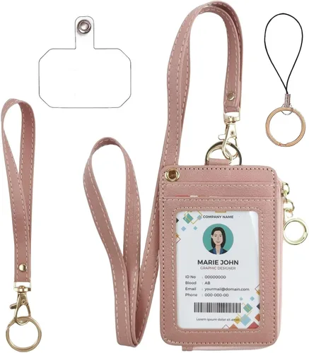 Vista 16 de bolimoss Portatarjetas de identificación 2 en 1 y cartera con cordón para mujer, soporte vertical de cuero para tarjetas de identificación
