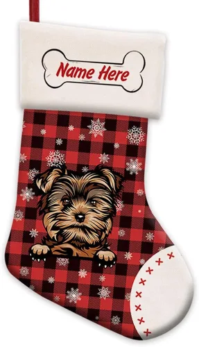 Vista 48 de Foto personalizada, Feliz Navidad, búfalo rojo, a cuadros, feliz perro, calcetín de Navidad, copo de nieve, decoración de vacaciones, calcetín