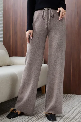 Vista 3 de LINY XIN Pantalones acanalados 100 % lana para mujer, cintura alta, estilo casual, largos, para yoga