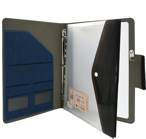 Vista 3 de Carpeta de 3 anillos con portapapeles de pizarra blanca y bolsa de documentos expandida, carpeta de anillos de padfolio organizador de negocios Azul