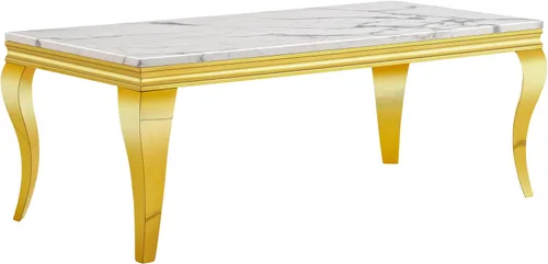 Vista 6 de SSLine Moderna mesa de centro de 1 pieza para sala de estar, mesa de centro de lujo de mármol sintético con patas de acero inoxidable en forma de S