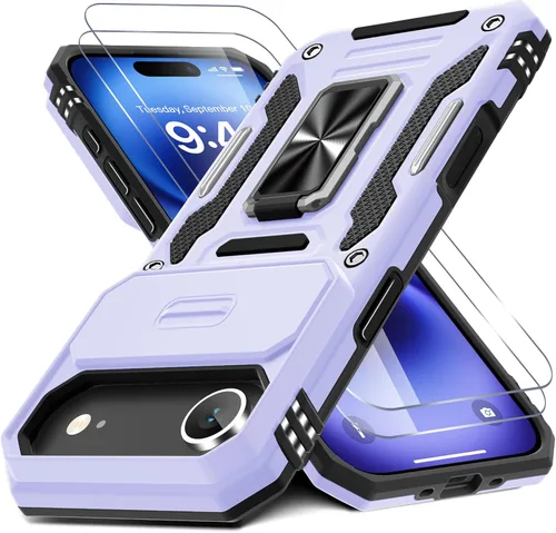 Vista 8 de DEERLAMN Funda para iPhone Air de 6.5 pulgadas con cubierta deslizante para cámara + protector de pantalla (2 paquetes), soporte de anillo giratorio