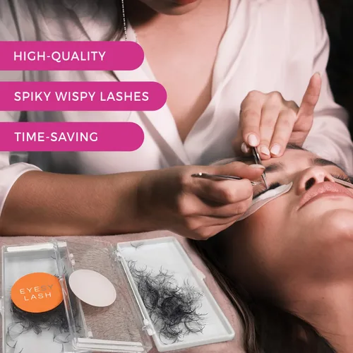 Vista 2 de Eyesy Lash 500 Wispy Premade Fans - 9D 0.05 Tamaño 8mm Rizo C - Pestañas Suaves Naturales Sueltas Prefabricadas para Extensiones de Pestañas Hechas
