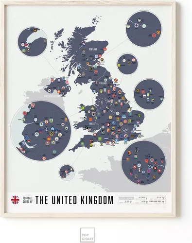 Vista 5 de Pop Chart Clubes de fútbol del Reino Unido Póster artístico de 16 x 20 pulgadas Más de 100 clubes de fútbol de Inglaterra, Escocia y Gales en un