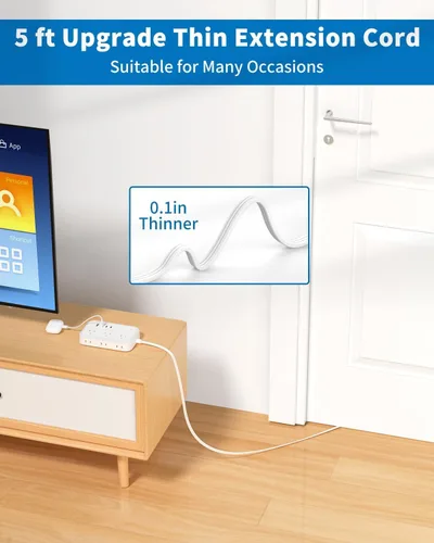 Vista 5 de NTONPOWER - Tira de alimentación con 6 salidas 4 estación de carga USB (2 puerto USB C), cable de extensión de enchufe plano de 5 pies, extensor