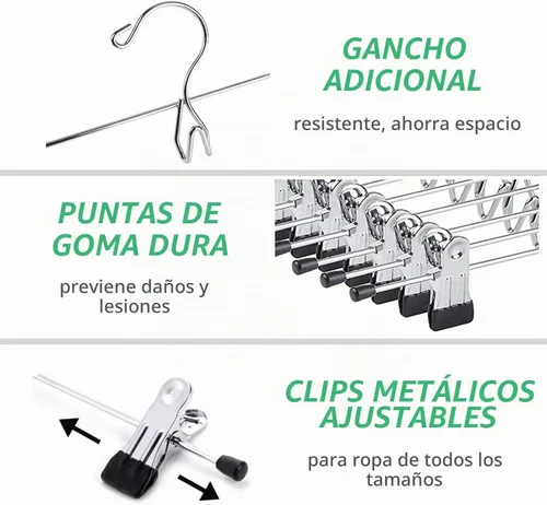 Vista 2 de Amber Home Paquete de 12 perchas de metal resistentes para falda con clips Perchas de metal apilables con 2 clips ajustables, ganchos de clip